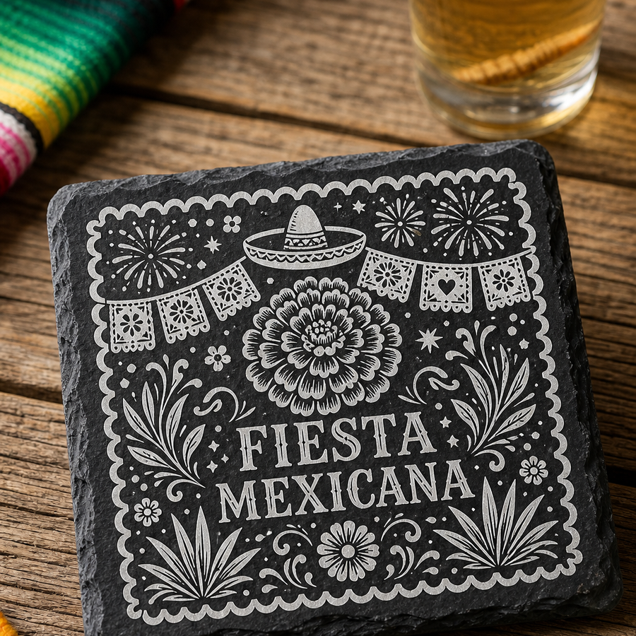 Porta vasos con flor y papel picado