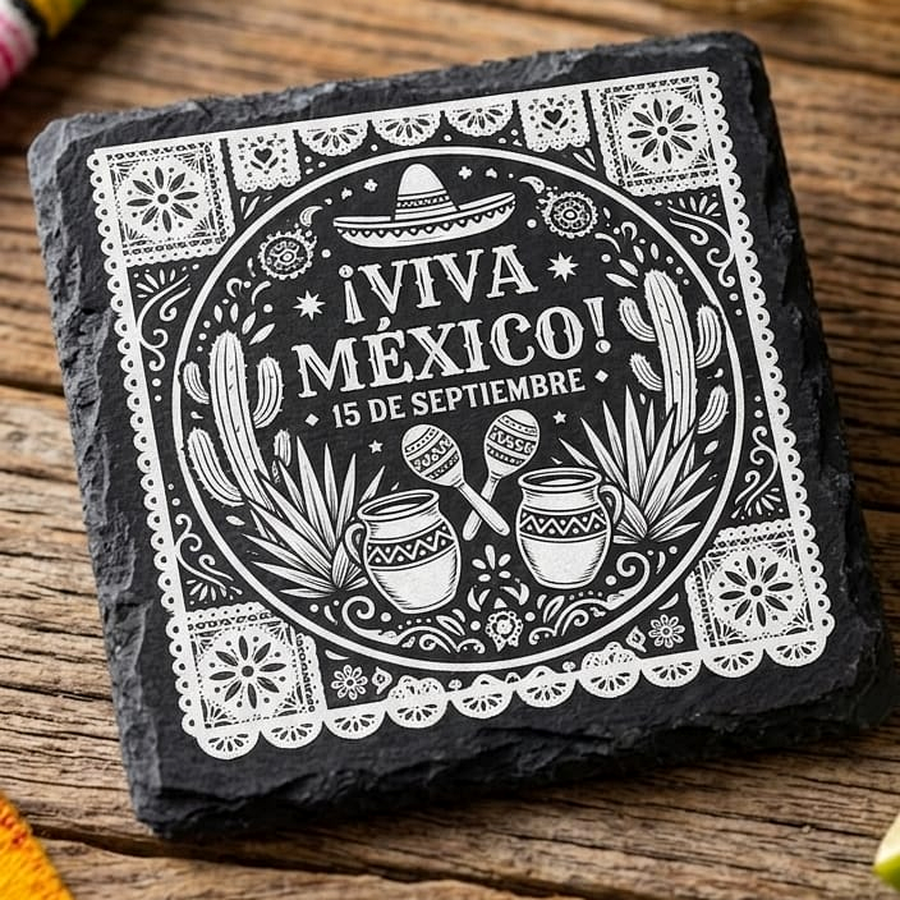 Porta vasos negro con diseno Viva Mexico