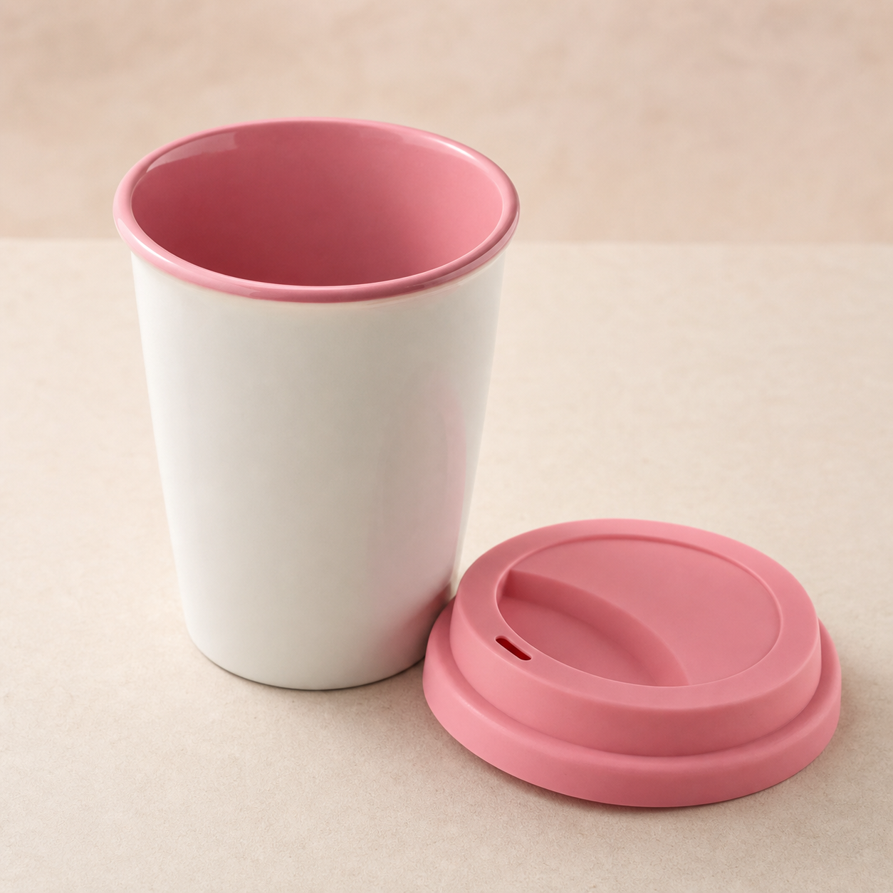 Vaso cafe ceramica con tapa de color